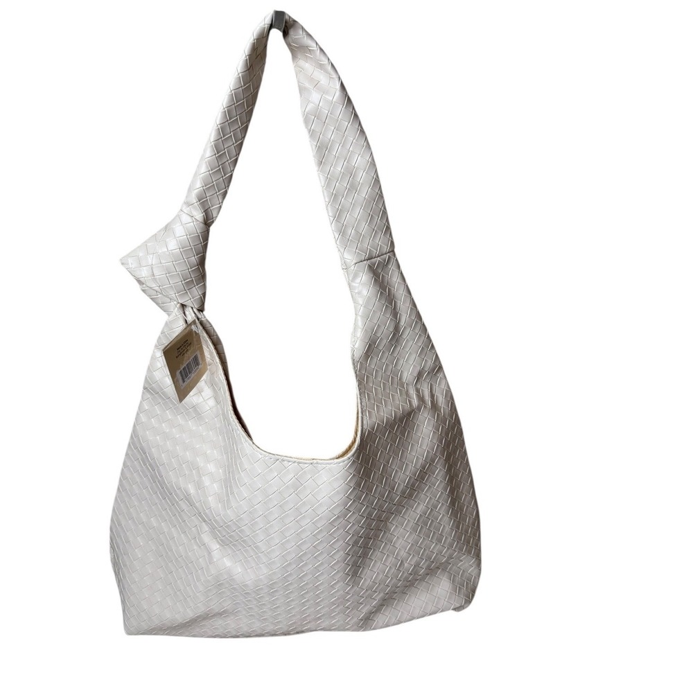 Ulta Beauty Woven Shoulder Bag White Faux Leather Hobo Purse Handbag